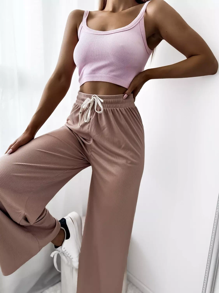 Pinke weite Palazzo-Hose mit Falten - Kleidung