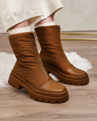 Royalfashion Tainve Damenstiefel mit flachem Absatz in der Farbe camel