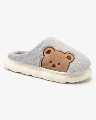 Royalfashion Damen-Pelzpantoffeln mit Teddybär in blau Fetemes