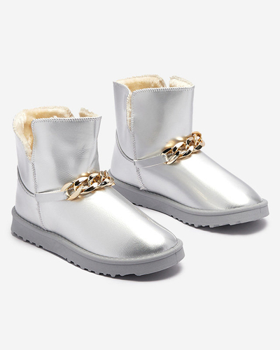 Damen-Schneestiefel aus lackiertem Öko-Leder in Silber Plerussi-Schuhe