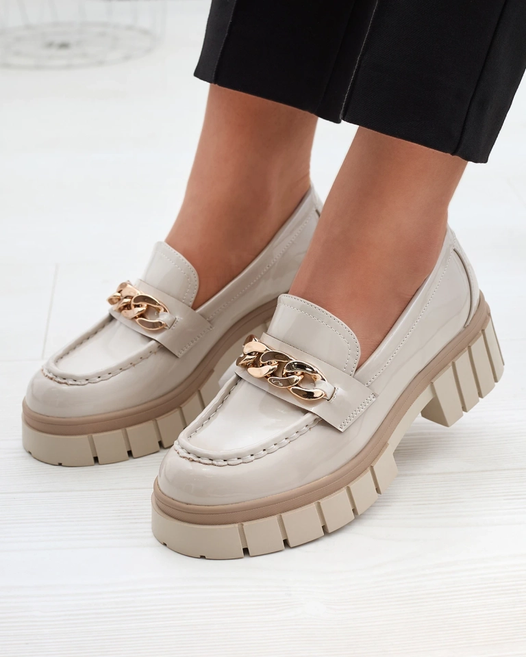 Lackierte Damen Mokassins in Beige Aquan- Footwear