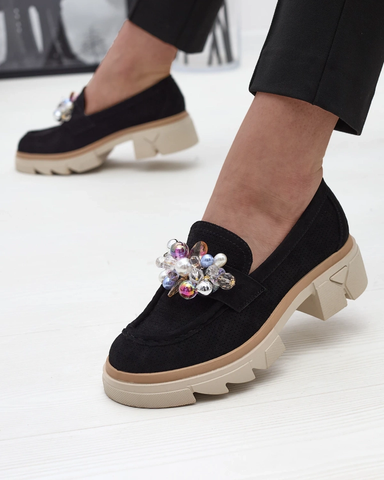 Durchbrochene Mokassins für Damen in Schwarz Peloga- Footwear