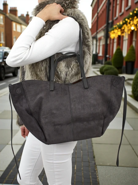 Damen Shopper Handtasche Öko-Wildleder mit kleinerer Öko-Leder Handtasche im 2in1 Set Elinea