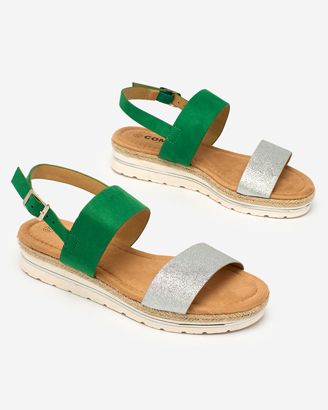 Royalfashion Grüne und silberne flache Sandalen für Damen Rosmier