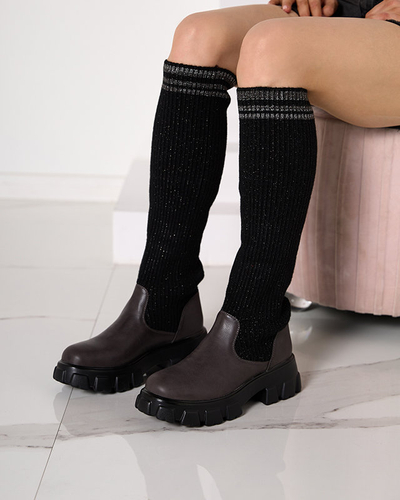 Schwarze und braune High-Slip-Stiefel für Damen Alerpi- Footwear