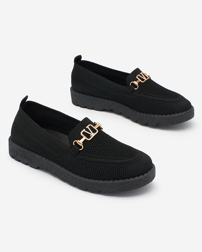 Royalfashion Schwarze Damen Stoffmokassins mit Goldverzierung Ertica