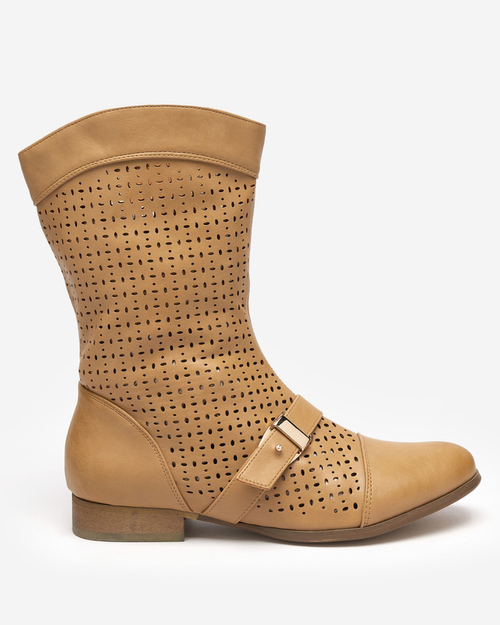 Світло-коричневі ажурні чоботи на плоскому каблуці Weiluna - Взуття