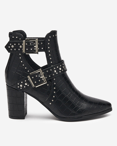 Schwarze Stiefel auf dem Pfosten mit Ausschnitten und Masieo-Schnallen - Schuhe