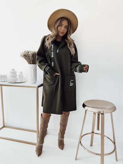 Royalfashion Жіноче пальто-куртка довжиною до коліна кольору хакі