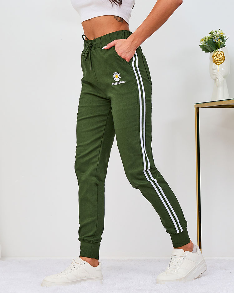 Royalfashion Khaki Damen Stoffhose mit Paspel und Aufnäher