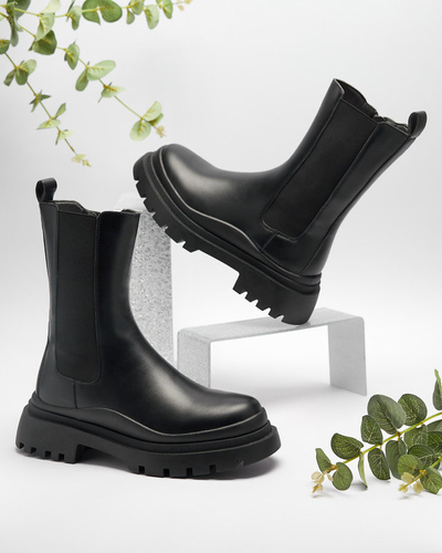 OUTLET Schwarze Damenstiefel mit flachem Absatz Okidas - Footwear