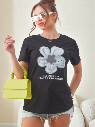 Royalfashion Жіноча бавовняна футболка з квіткою