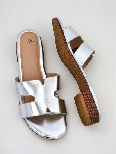 Royalfashion Damen Pantoletten mit flacher Sohle SilverEase