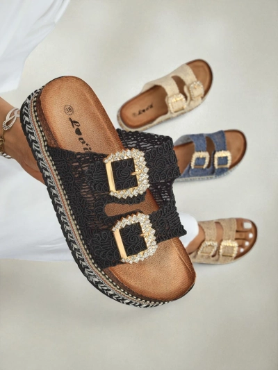 Royalfashion Damensandalen mit Strassschnallen GlamCork