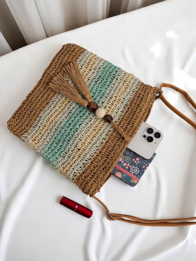 Royalfashion Kleine Strohtasche für Damen mit Streifen und Charme Mini