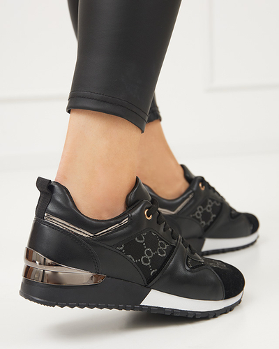 Schwarze Damen-Sportschuhe mit Engla-Aufdruck - Schuhe