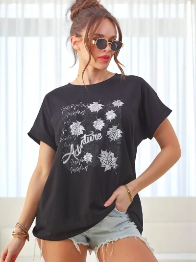 Royalfashion Damen Baumwoll-T-Shirt mit Blattdruck