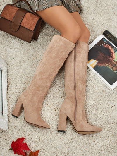 Damen Öko-Wildleder Stiefel mit Blockabsatz Feravi