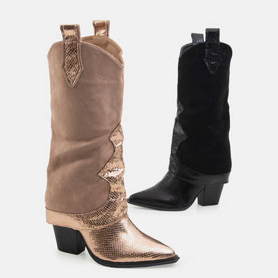 Schwarze Stiefel mit verziertem Obermaterial a'la Schlangenhaut Wica- Schuhe
