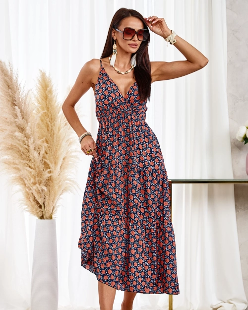 Довга жіноча квітчаста сукня Royalfashion темно-синя