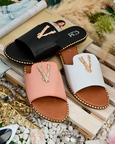 Royalfashion Damen Öko-Leder-Flip-Flops Cemenna