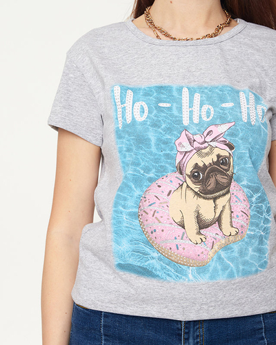 Graues Damen-T-Shirt mit Hunde-Print - Bekleidung