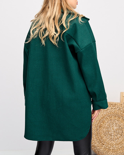 Dunkelgrüne Oversize-Hemdjacke für Damen - Kleidung