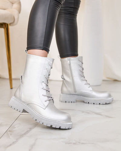 Royalfashion Damen Schnürstiefel in Silber Vacavva