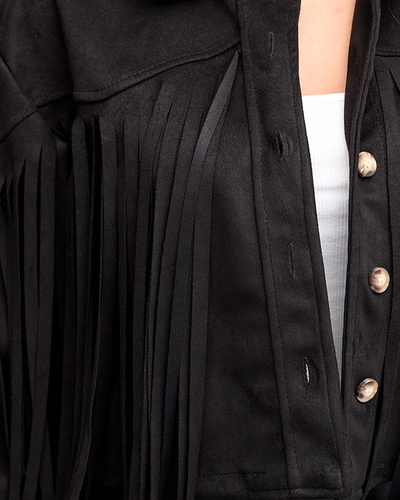 Schwarze Bikerjacke mit Fransen für Damen - Kleidung