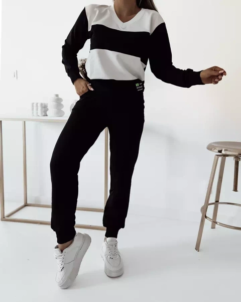 Royalfashion Schwarzes gestreiftes Damen-Sweatshirt-Set