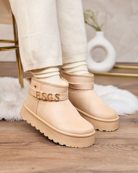 Royalfashion Hellbraune Damenschuhe a'la Schneestiefel mit Ornament Parisela