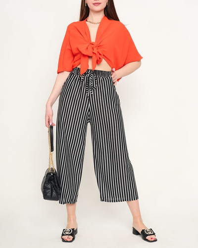 Schwarz-weiß gestreifte Stoffhose für Damen - Kleidung