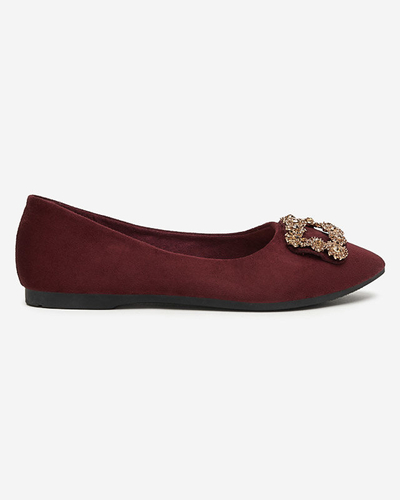 Weinrote Damen-Ballerinas aus Öko-Veloursleder mit Linselisa-Ornament - Schuhe