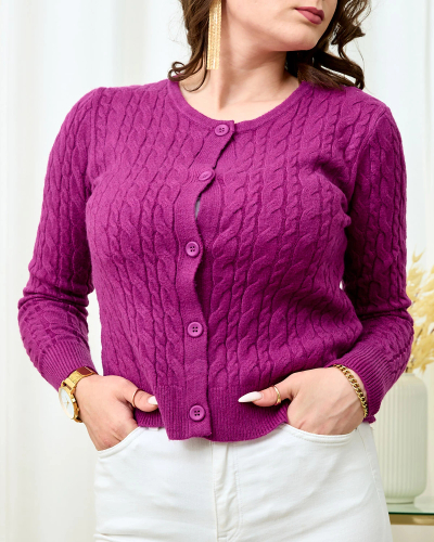 Royalfashion Dunkelrosa Damen Strickjacke mit Karomuster