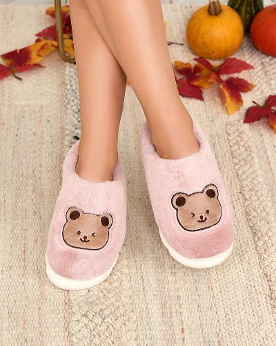 Royalfashion Lila Damenpantoffeln mit Teddybär Hettres
