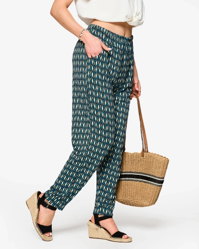 Жіночі брюки з тканини з візерунком чорно-синього кольору a'la alladins PLUS SIZE- Одяг