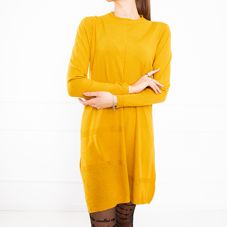 Senf Pullover dünnes Minikleid - Bekleidung