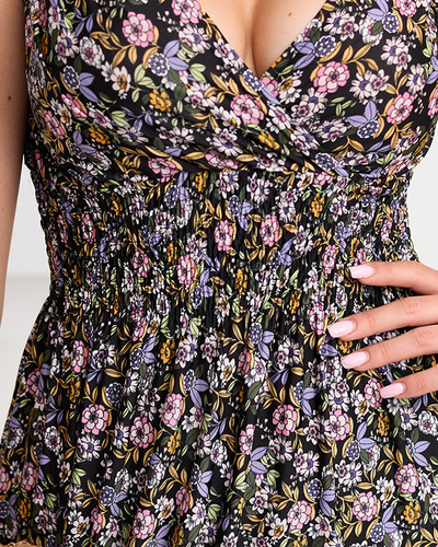 Kurzes schwarzes Blumenkleid für Damen - Kleidung