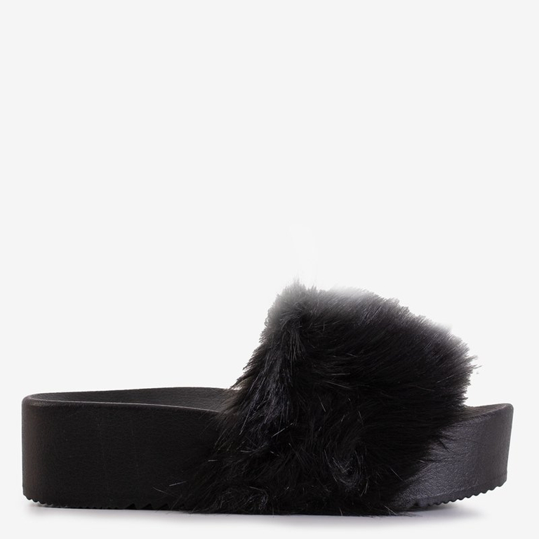 Schwarze Damen Slipper mit Fell Lorina - Schuhe