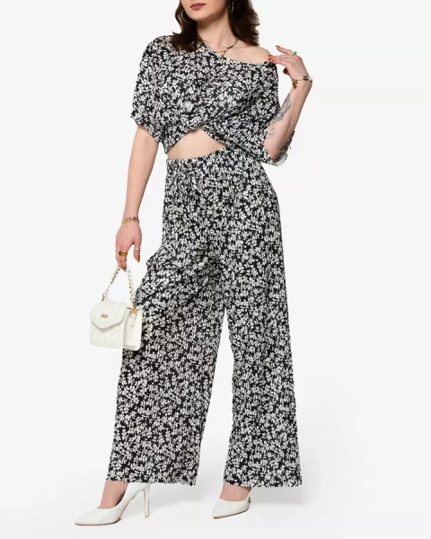 Schwarzes, geblümtes Set für Damen - Kleidung