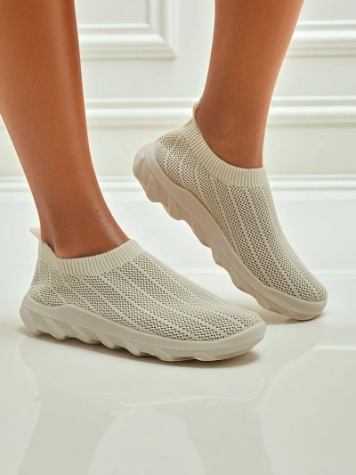 Arete Beżowe Damen-Slipper, atmungsaktive Stoff-Sneakers