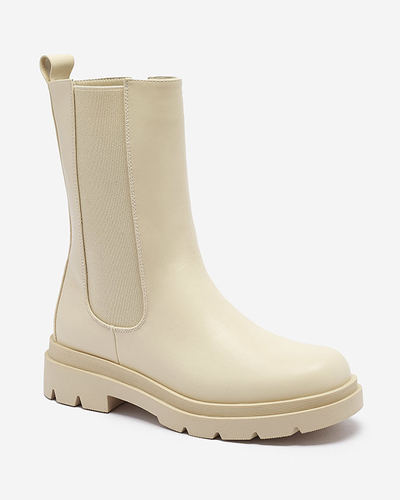 Beige Damenstiefel mit flachem Absatz Vedesa - Kleidung