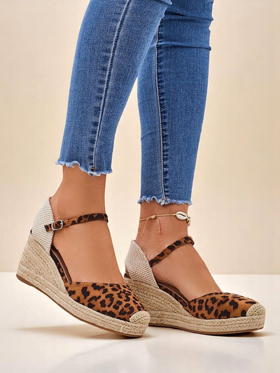 Aurelia Leopard Royalfashion Damen Keilabsätze Öko-Leder Camel
