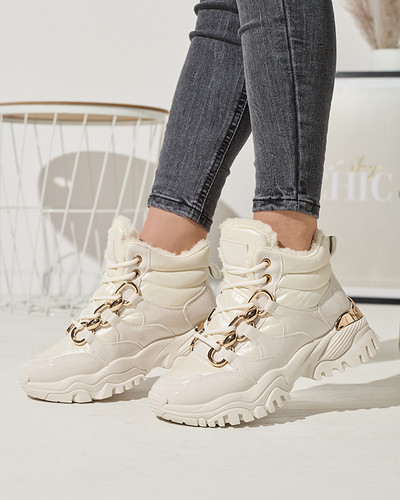 Cremefarbene Damen-Wintersportschuhe a'la trappers Mertika - Footwear