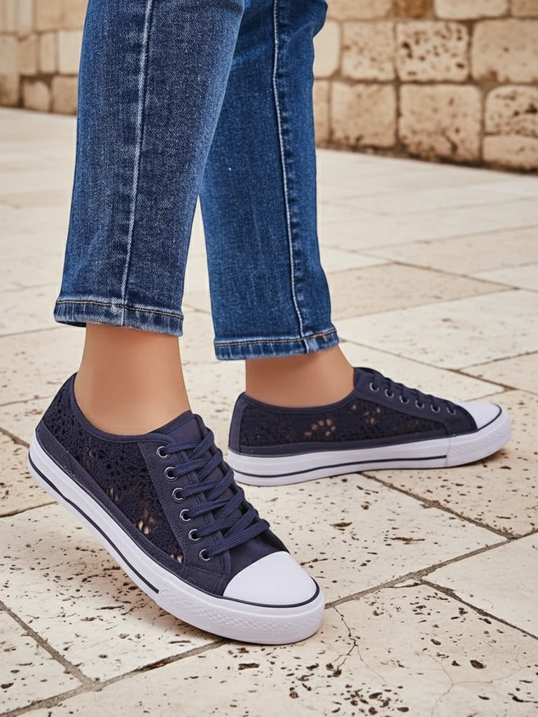 Damen Callista marineblaue Ajour-Sneaker mit flacher Sohle