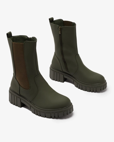 Royalfashion Dunkelgrüne matte hohe Damenstiefel Dirmany