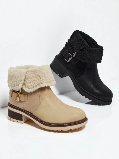 Botki damskie eko skórzane z kożuszkiem Kavira