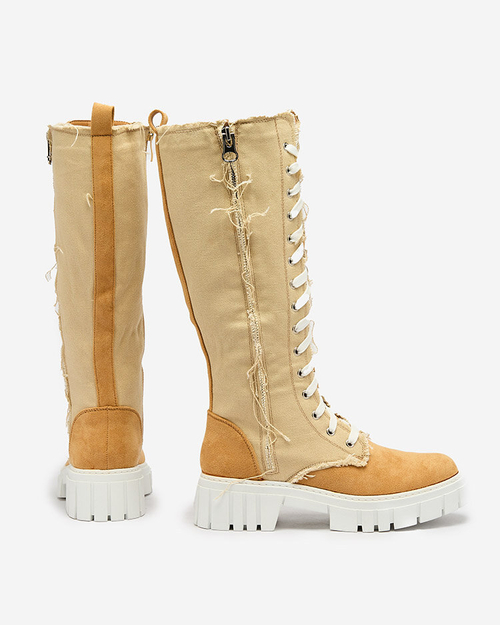 Royalfashion Бежеві жіночі тканинні чоботи Leconen
