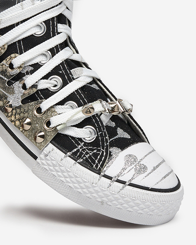 Schwarze High-Top-Sneaker für Damen mit Glitzer Survivi- Footwear
