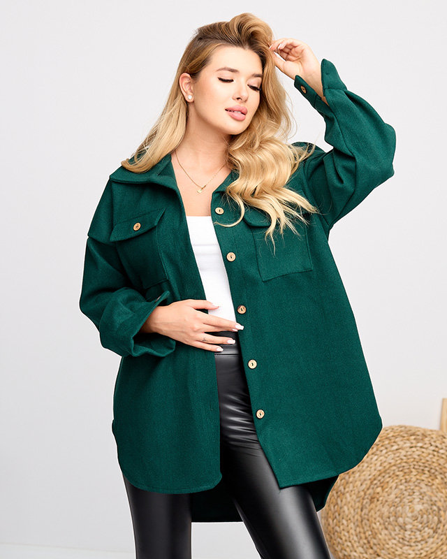 Dunkelgrüne Oversize-Hemdjacke für Damen - Kleidung